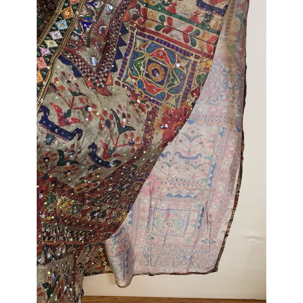 Sayuri Designer Indian Duster Jacket Mirror Work Boho Kimono Phulkari Lagenlook - Picture 11 of 12